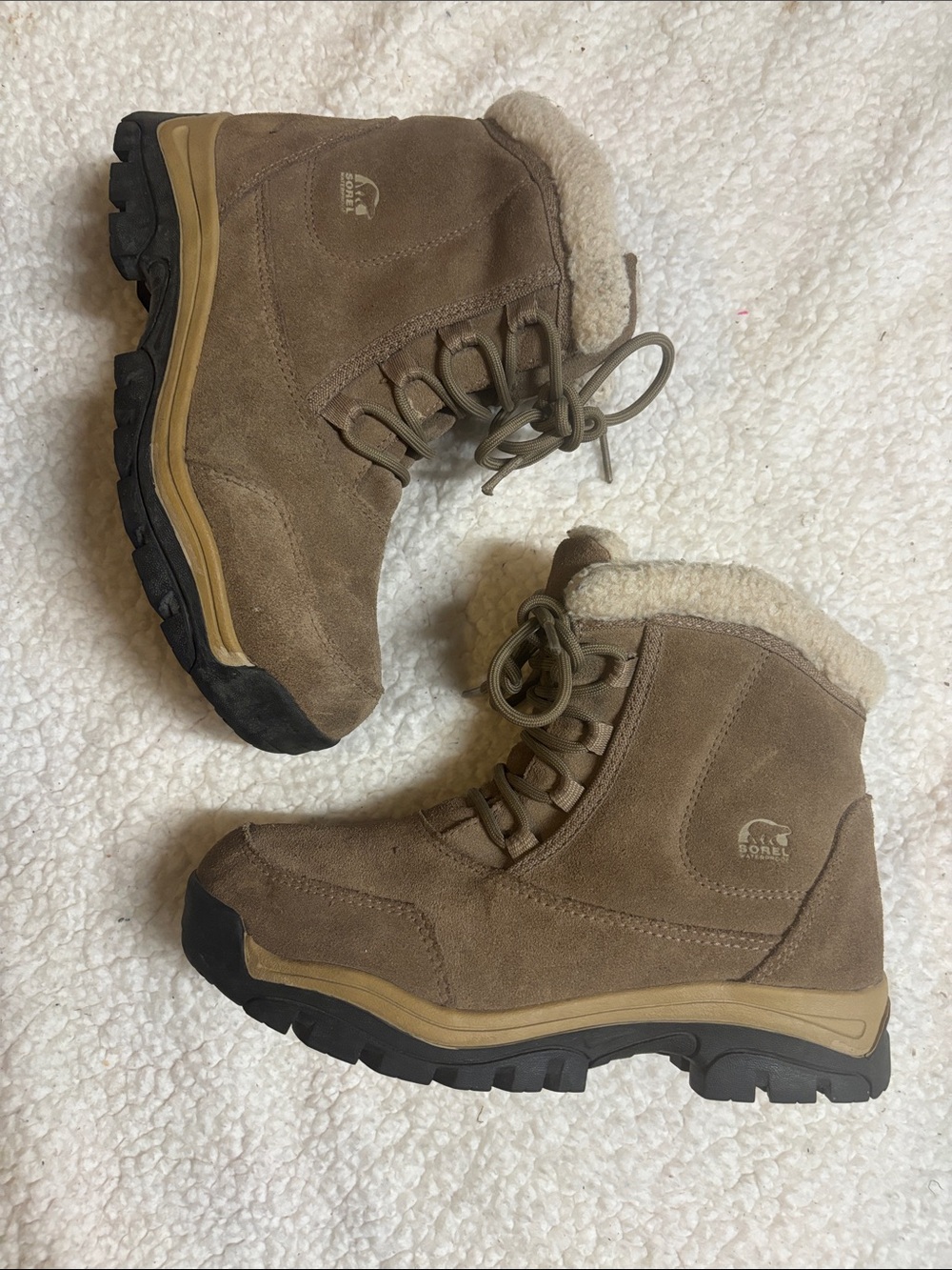 Sorel Womens Waterfall Snow Boots Low Lace Waterproof Tan Suede Leather Size 8